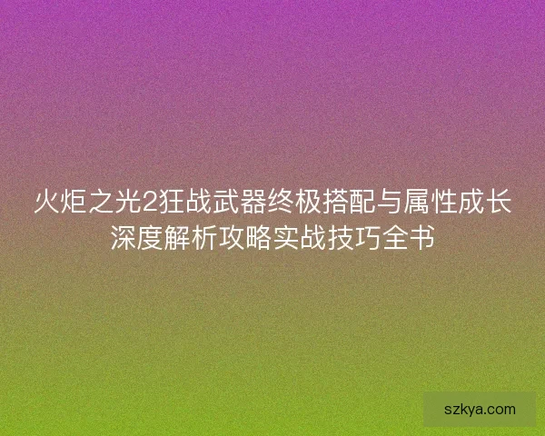 火炬之光2狂战武器终极搭配与属性成长深度解析攻略实战技巧全书